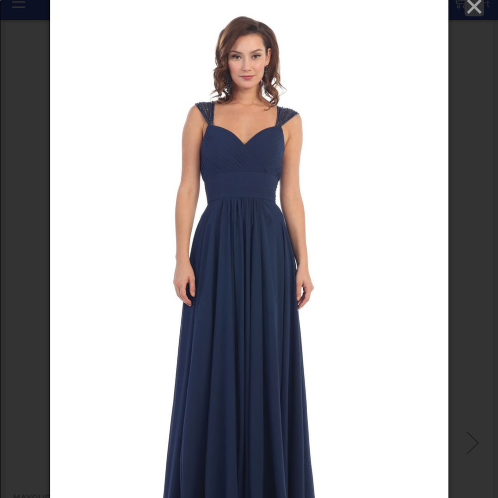Formal Gown Sweetheart neckline sleeves navy blue